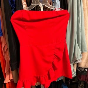 Red strapless romper dress